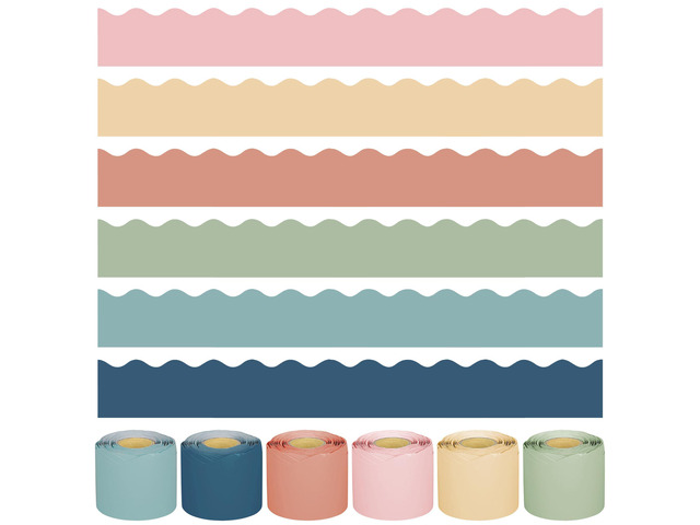 240Ft Boho Bulletin Board Borders Colorful Classroom Border Trim Boho Scalloped Borders Stickers Rolled Bulletin Board Decorations for Classroom...