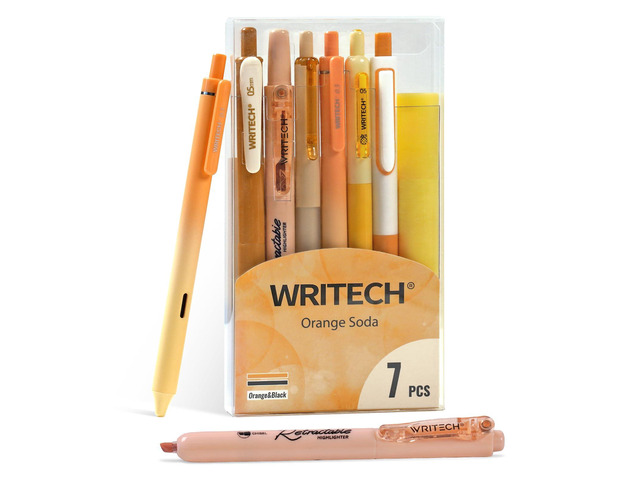 Gel Pens Journaling Highlighters: 0.5 &0.7mm Orange Journal Set 7ct Black & Multicolor Pen Highlighter No Bleed Smooth Writing for Drawing...
