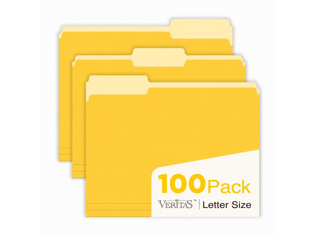 Yellow File Folders 100 Pack, Letter Size 8.5 x 11, 1/3-Cut Tab Colored File Folders, Durable Everyday Folders for Office, School, Home & Business...