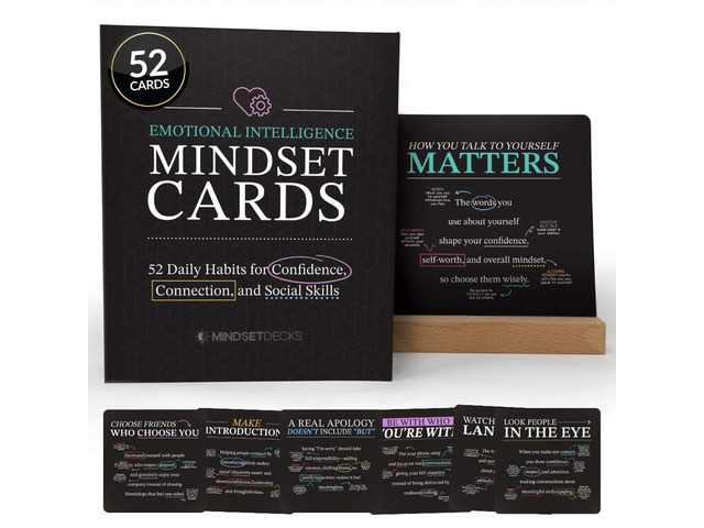 Emotional Intelligence Mindset Cards 52 Daily Habits for Confidence, Connection & Social Skills for Kids, Teens & Adults Includes Wooden Display...