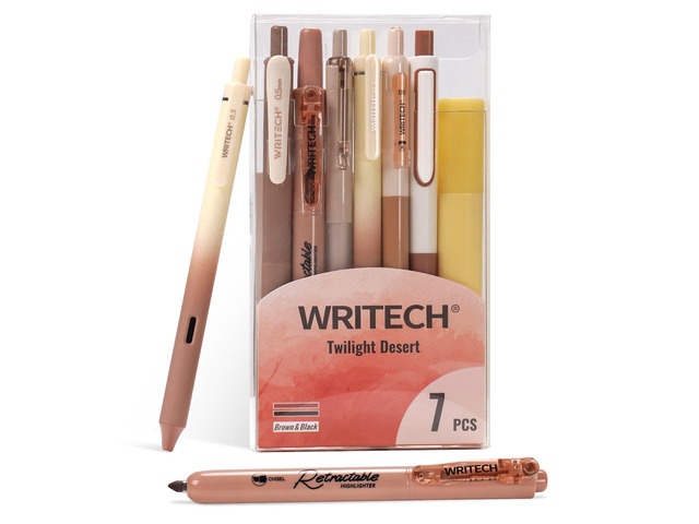 Gel Pens Journaling Highlighters: Earth Tones Journal Set 7ct Black & Multicolor Pen Highlighter No Bleed Smooth Writing for Drawing Journaling...