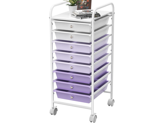 8 Drawers Rolling Utility Cart Art Craft Storage, Purple 1-Column, 30.25' Height, Lockable Wheels, for School, Office, Art Craft, and Paper Storage