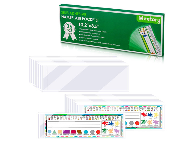 36 PCS Upgraded Nameplate Pocket, 10.2''x 3.5'' Self Adhesive Desk Nameplates Name Tag Pocket,No Residue Clear Plastic View Name Tag Sleeves for...