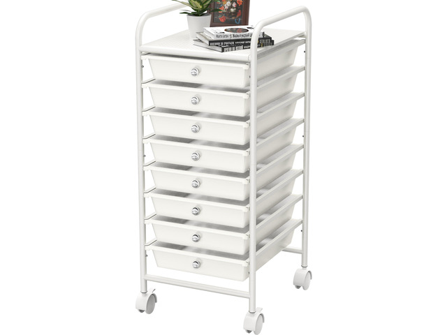 8 Drawers Rolling Utility Cart Art Craft Storage, White 1-Column, 30.25' Height, Lockable Wheels, for School, Office, Art Craft, and Paper Storage