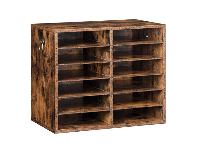 Literature Organizers, 12 Compartments Office Mailbox with Adjustable Shelves, Wood Countertop Literature Sorter for Office, Home, Classroom,...