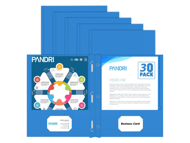 30 Pack Two Pocket Paper Folders with Prongs, Letter Size(Lightblue) 3 Prong Folders with Pockets, Paper, 3 Hole Punched, For School, Office, Home,...