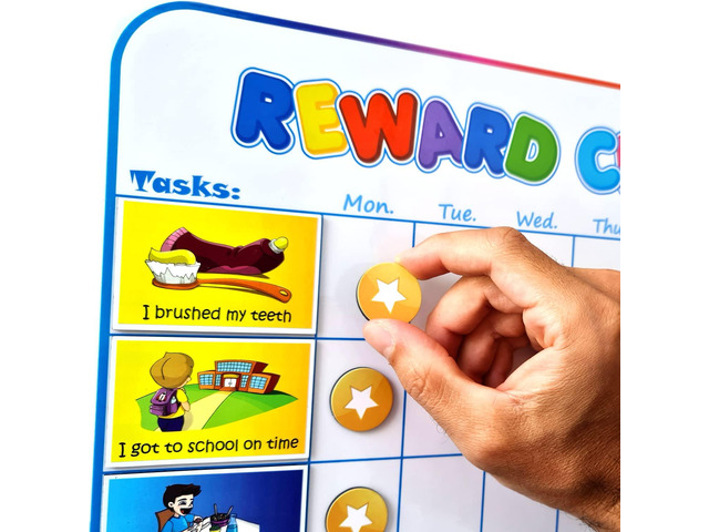 Large Magnetic Reward Chart for Kids - 127 Pre-Written Stickers (Including Potty Training) + 30 Customizable Chores - Behavior, Responsibility &...