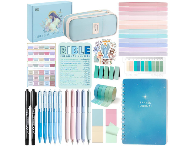 50 Bible Study Supplies Journaling Kit with Journal and Case, Blue Bible Study Journaling Kit for Women, Deluxe Gift Box with Bible Accessories...