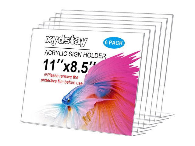 6pack Acrylic Sign Holder Horizontal, 8.5x11 L Shape Clear Plastic Plastic Sign Holder, Table Sign Holder, Unbreakable Menu Holder for Restaurant,...