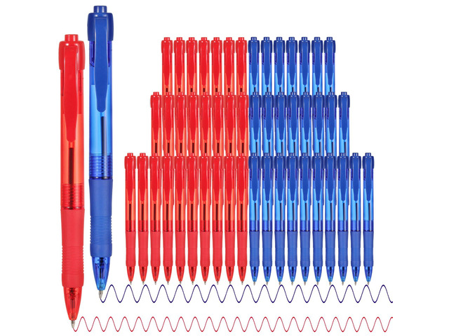 Pens Bulk, 50 Pack No Bleed Blue & Red Ink Click Pens with Soft Grip, Wholesale Retractable Ballpoint Pens for Office School, Medium Point Smooth...