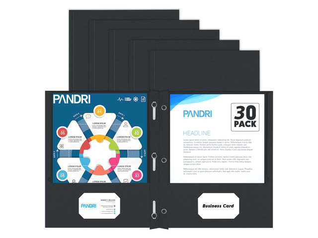 30 Pack Two Pocket Paper Folders with Prongs, Letter Size (Black) 3 Prong Folders with Pockets, Paper, 3 Hole Punched, For School, Office, Home,...