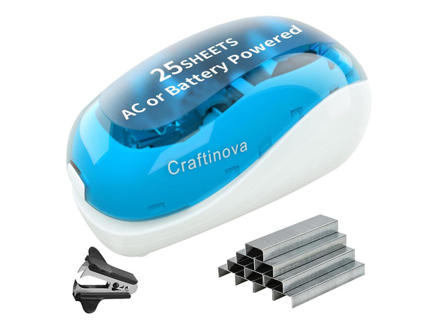 Electric Stapler,Including 2000 Staples and 1 Staple Remover, Suitable for Palm Size and high Comfort25 Sheet Capacity, AC Adapter or Battery...
