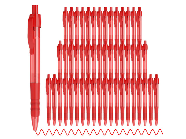 Pens Bulk, 50 Pack No Bleed Red Ink Click Pens with Soft Grip, Wholesale Retractable Ballpoint Pens for Office School, Medium Point Smooth 1.0MM