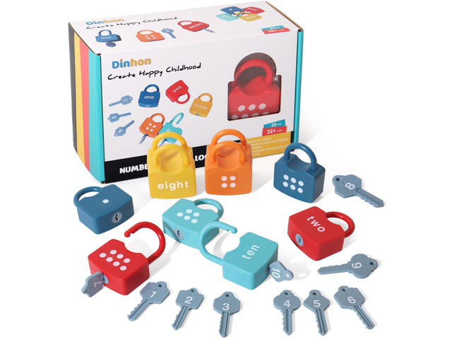 Montessori Number Lock Key Toy Learning Game for 3-5 Years Old Kids preschool educational toy Numbers Matching & Counting Game Boy and girl holiday...