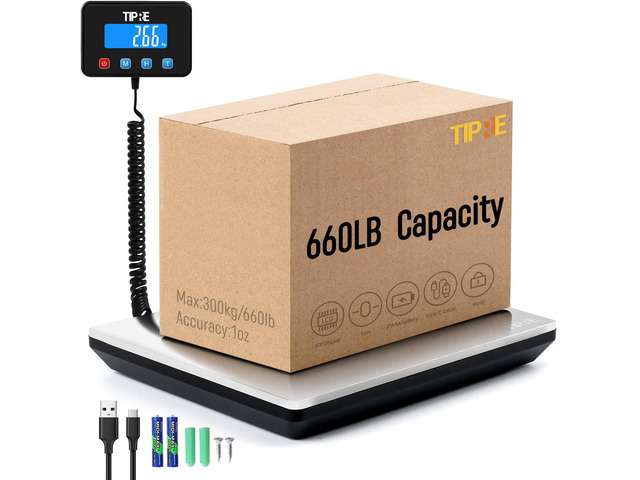 Shipping Scale 660lbs for Packages,Heavy Duty Digital Postal Express Scale,1 oz High Accuracy with Charging Cable & Batteries,Extra Large Stainless...