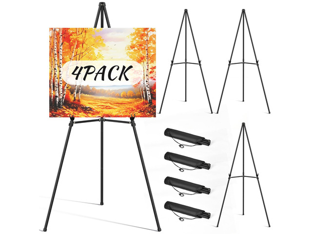 Easel Stand for Sign Portable,66' Easel Display Stand Metal, Adjustable Easels for Display,Wedding Signs, Posters-Black(4 Pack)