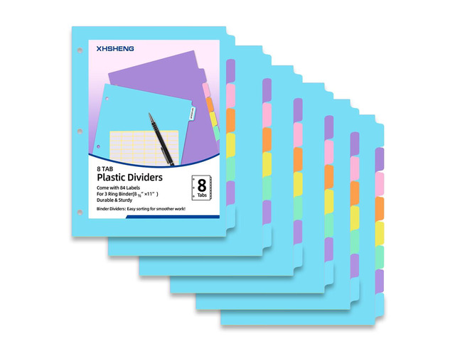 3 Ring Binder Dividers with TAB,48PCS/6 Set Plastic File Dividers,8 Tab 3 Hole Punch Dividers,Pastel Color,Letter Size,6 Sets