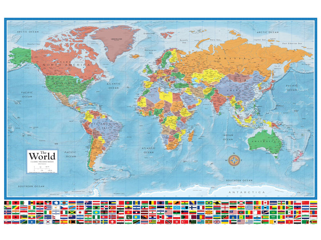 36x48 World Classic Elite Wall Map Laminated Flags of the World