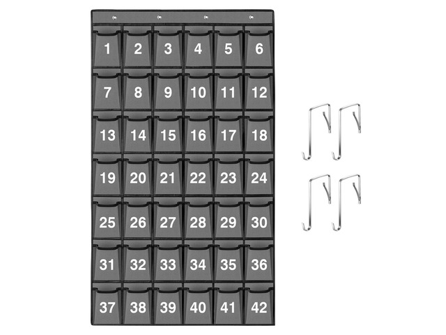 42 Pockets Numbered Classroom Pocket Chart for Cell Phones, Hanging Pocket Chart Storage for Classroom Phone Calculator Holder with 4 Hooks and 42...