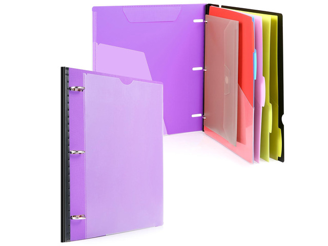 Telescoping Project Organizer, 1 Inch 3 Ring Binder, Purple Clear Front Pocket / Tabbed Catalog Pocket / 5-Tab Pocket Dividers / 1 Plastic Binder...