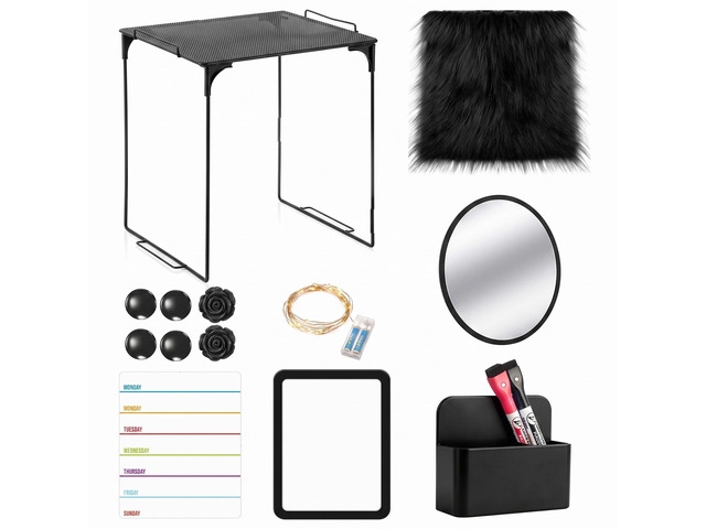 11 Pcs Back to School Locker Accessories Kit, Black, Classic Locker Shelf Magnetic Mirror Rug Weekly Schedule Whiteboard Pen Holder Marker and...
