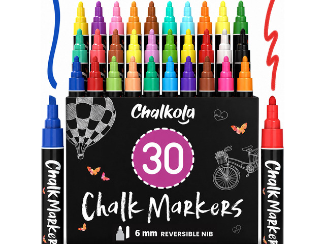 Erasable Liquid Chalk Markers (30 Pack 6mm) - Car Window Markers Pastel + Neon Chalk Pens, Wet Wipe Washable Paint for Chalkboard Sign,...