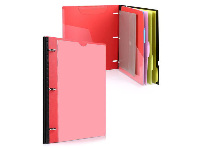 Telescoping Project Organizer, 1 Inch 3 Ring Binder, Red Includes Customizable Cover / Tabbed Catalog Pocket / 5-Tab Pocket Dividers / 1 Plastic...