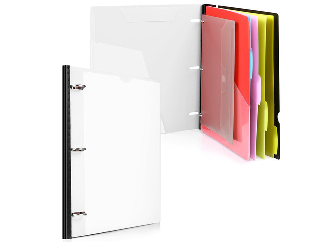 Telescoping Project Organizer, 1 Inch 3 Ring Binder, White Clear Front Pocket / Tabbed Catalog Pocket / 5-Tab Pocket Dividers / 1 Plastic Binder...