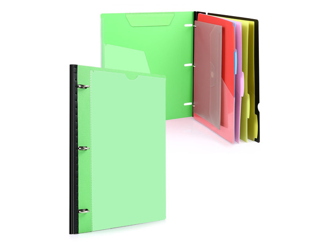 Telescoping Project Organizer, 1 Inch 3 Ring Binder, Green Clear Front Pocket / Tabbed Catalog Pocket / 5-Tab Pocket Dividers / 1 Plastic Binder...
