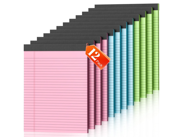 Legal Pads 8.5 x 11, 12 Pack Colored Note Pads 8.5 x 11 Pink Notepad 8.5 x 11 Multi-Color Pink/Green/Blue Writing Pads 8.5 x 11 Lined Paper Pads...