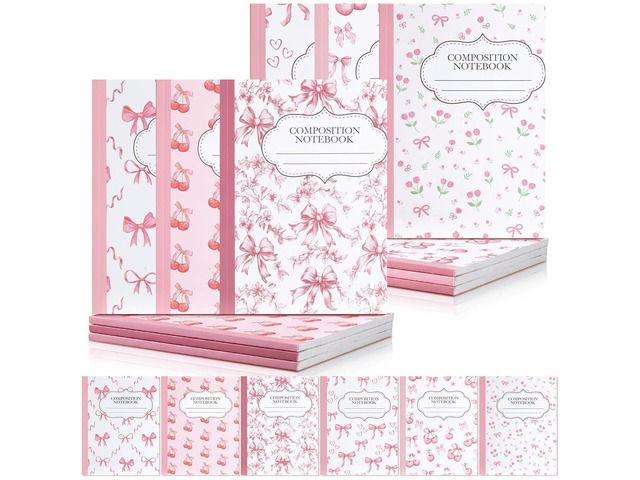 6 Pack Pink Cherry Composition Notebook College Ruled Back to School Supplies 110 Pages Note Taking, 9-3/4 x 7-1/2'Inch Size, Preppy Aesthetic...