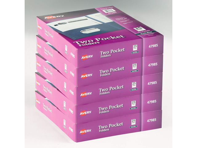 Two-Pocket Folders, Dark Blue, Box of 25, Multi Pack of 5 (47985)