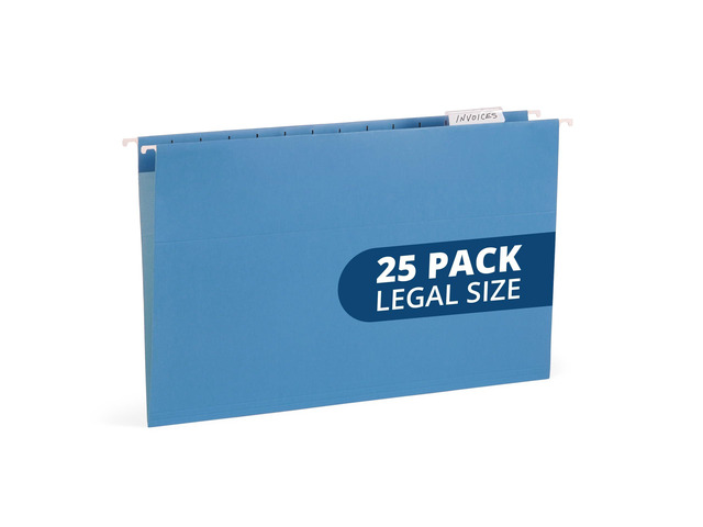 25 Hanging File Folders, Legal Size, Reinforced 11pt, 1/5 Cut Tabs, Plastic Tabs and Inserts Included, for Filing Cabinet, Home, and Office Use
