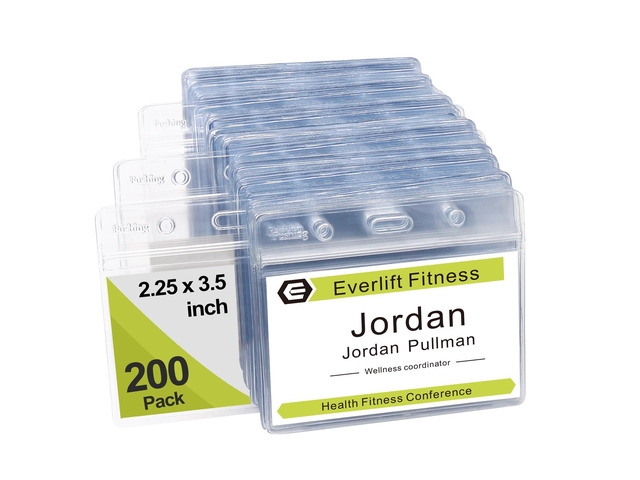 200 Pcs Clear Plastic Horizontal Name Tag Badge ID Card Holders