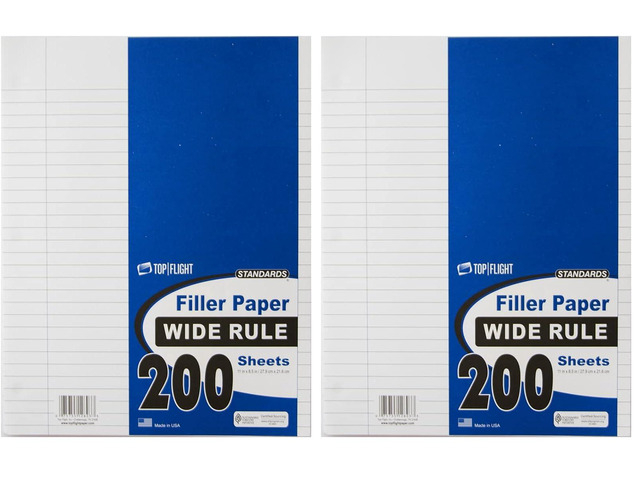 Filler Paper, 8.5 x 11 Inches, Wide Rule, 200 Sheets (12803) White (Pack of 2)