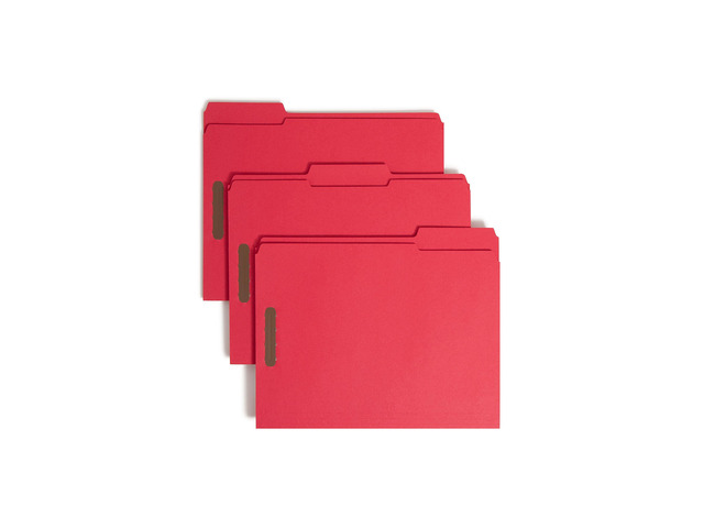 Fastener File Folders, Reinforced 1/3-Cut Tabs, 2 Fasteners, Letter Size, Red, 50 per Box (12740)