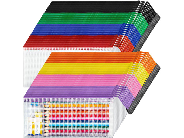 A6 Size Mesh Zipper Pouch Bags, Waterproof Pencil Pouches, 48 Pack Waterproof Pencil Pouch for School Supplies Storage, Small Zipper Pouches (9.3×...