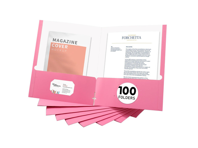 File folders with Pockets,Pink Two folders for documents,100 Pack Paper Folders with Card Slot,Letter Size,School Students,Business,Home and Office...