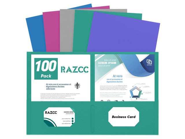 100 Pack 2 Pocket Folders - Assorted 5 Colors, Fit Letter Size Paper