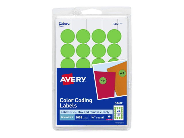 Colored Dot Stickers, Removable Print or Write Circle Labels, 3/4 Inch, Neon Green Round Stickers (18 Packs of 5468)