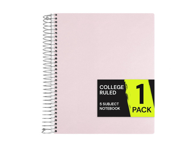Pink 5 Subject Spiral Notebook College Ruled, 400 Pages 200 Sheets, 9 x 11 in, 6 Pack Waterproof Plastic Cover, Durable, School Notebooks,...