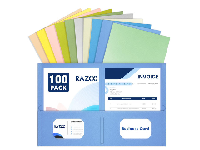 Two Pocket Folders, 100 Pack File Folders with Pockets Fit Letter Size Paper, Thick Paper File Folder for School Office Business Home, Assorted 10...