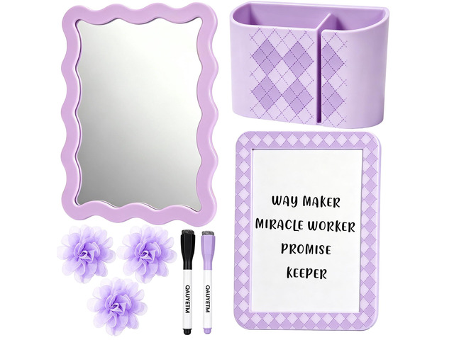 8 PCS Purple Locker Accessories Kit for Girls with Magnetic Mirror Whiteboard Pen Holder Flower Magnets Cute Aesthetic Locker Decoration Set for...