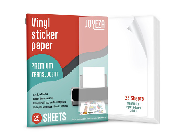 Premium Printable Vinyl Clear Sticker Paper for Inkjet Printer - 25 Sheets Translucent Waterproof, Dries Quickly Vivid Colors, Holds Ink Well -...