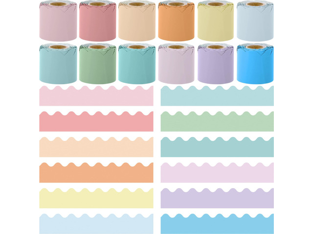 12 Rolls 393.6 Feet Scalloped Classroom Borders - Macaron Colors Trim for Bulletin Board Decorations