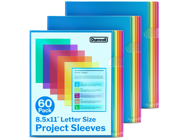 Clear Document Folders 8.5x11, 60 Pack, Letter Size, Colorful Plastic File Sleeves, Document Protection, Filing, Storage & Organization, Durable...
