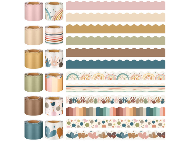 12 Rolls 394 ft Boho Bulletin Board Borders Classroom Trim Decor Decorative Scalloped Trim for Seasonal Displays, Holiday Boards, Teacher Supplies,...