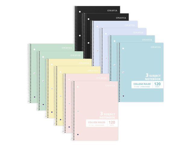 3 Subject Spiral Notebook College Ruled, 240 Pages 120 Sheets, 8 x 10.5 in, 3 Dividers, Double-Sided Pockets, School Notebook, Study, Homework,...