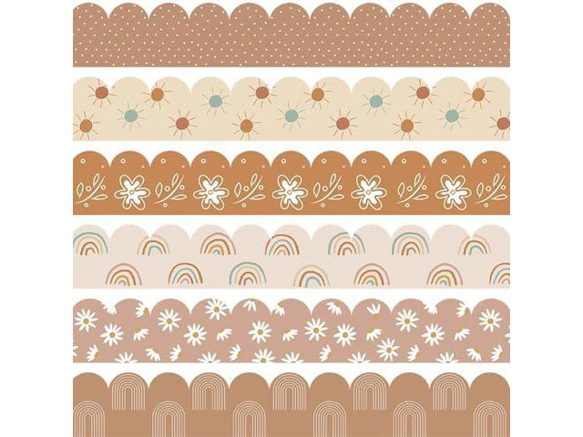 168ft Boho Bulletin Board Borders, Boho Classroom Decorations, Retro Floral Daisy Sun Rainbow Dot Trim Borders for Teacher School Supplies...