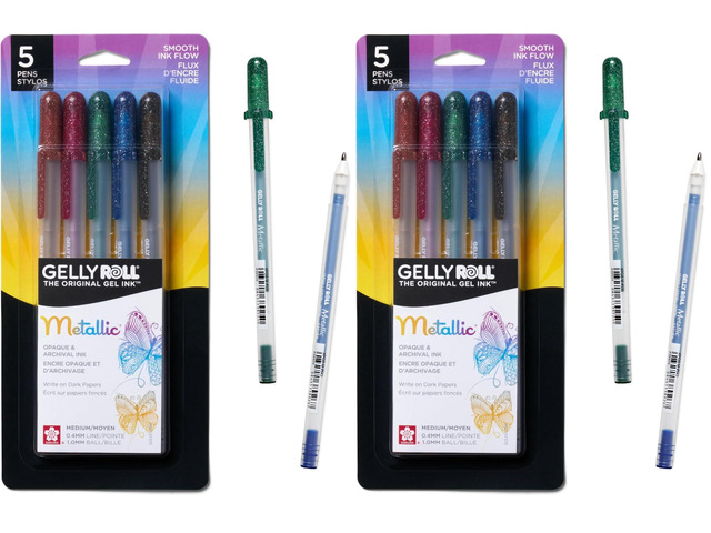 57375 5-Piece Gelly Roll Blister Card Assorted Colors Dark Metallic Gel Ink Pen Set (Pack of 2)